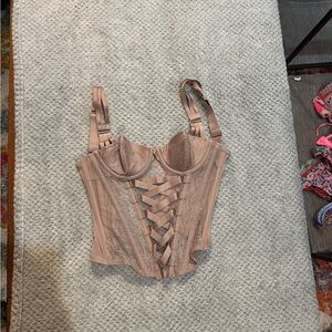 Victoria's Secret Lace-Up Corset Bra in Tan